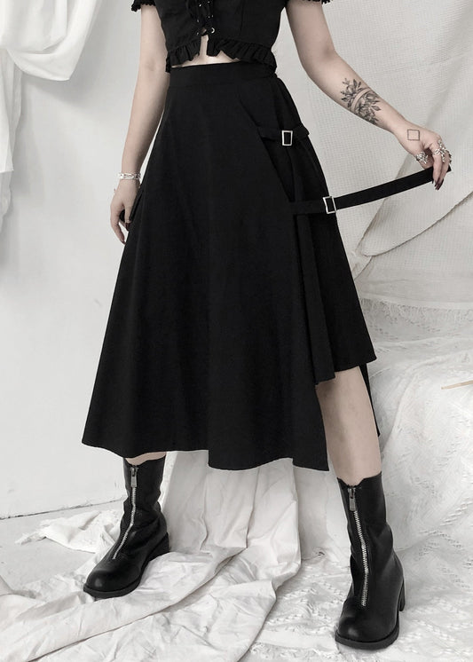 Women Black Asymmetrical Patchwork High Waist Sashes A Line Skirt Fall Ada Fashion