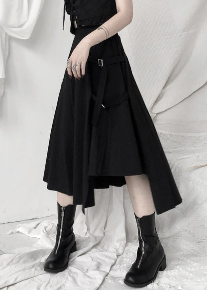 Women Black Asymmetrical Patchwork High Waist Sashes A Line Skirt Fall Ada Fashion