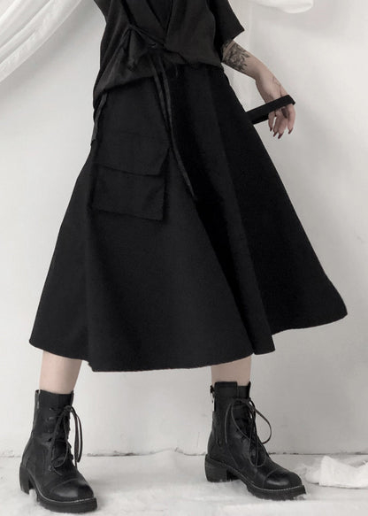 Women Black Asymmetrical Patchwork High Waist Sashes A Line Skirt Fall Ada Fashion