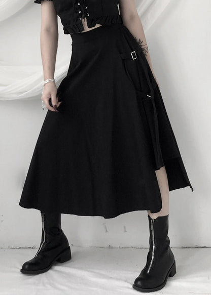 Women Black Asymmetrical Patchwork High Waist Sashes A Line Skirt Fall Ada Fashion