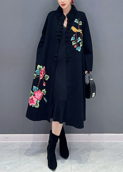 Women Black Button Print Patchwork Cotton Knit Coats Long Sleeve Ada Fashion