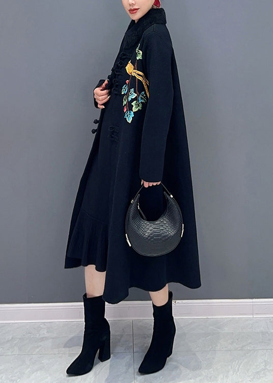 Women Black Button Print Patchwork Cotton Knit Coats Long Sleeve Ada Fashion