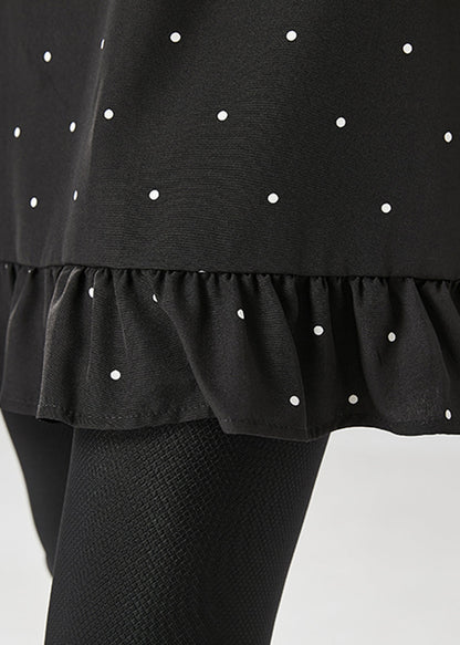 Women Black Dot Print Ruffles Cotton Mini Dresses Fall Ada Fashion