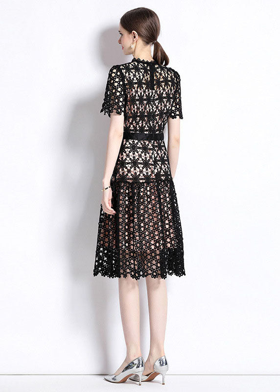 Women Black Embroideried Hollow Out Patchwork Lace Dress Summer LY7439 - fabuloryshop