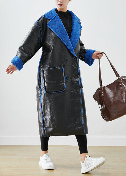 Women Black Fleece Wool Lined Wear On Both Sides Faux Leather Coat Outwear Winter Ada Fashion