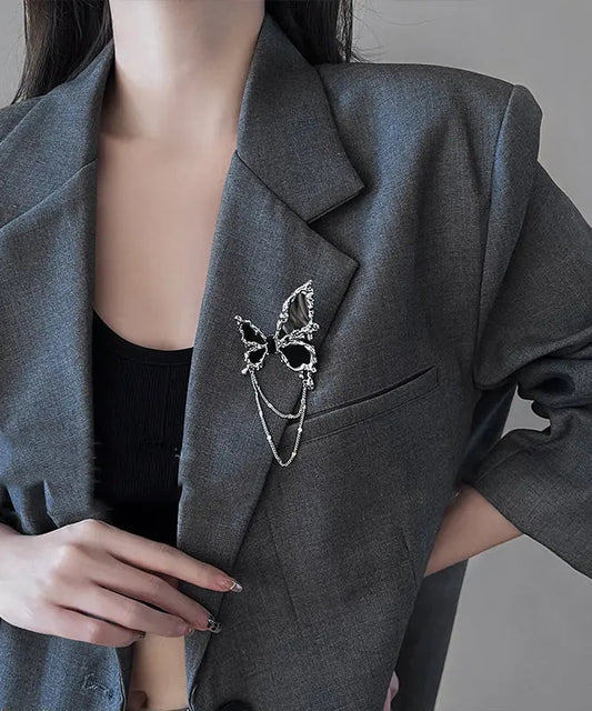 Women Black Metal Butterfly Tassel Brooches Ada Fashion