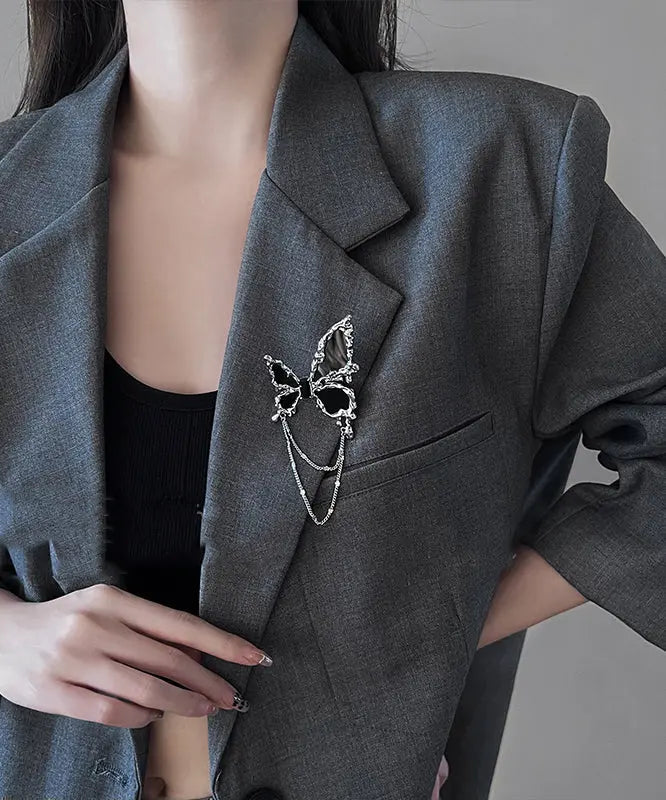 Women Black Metal Butterfly Tassel Brooches Ada Fashion