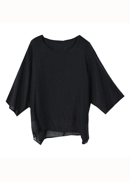 Women Black O Neck Patchwork Silk Tops Summer LY4596 - fabuloryshop