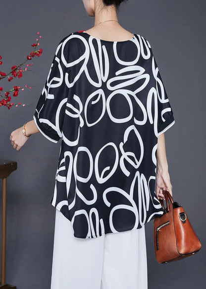 Women Black Oversized Print Chiffon Tank Summer Ada Fashion