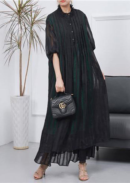 Women Black Oversized Wrinkled Cotton Long Dress Spring LY3757 - fabuloryshop