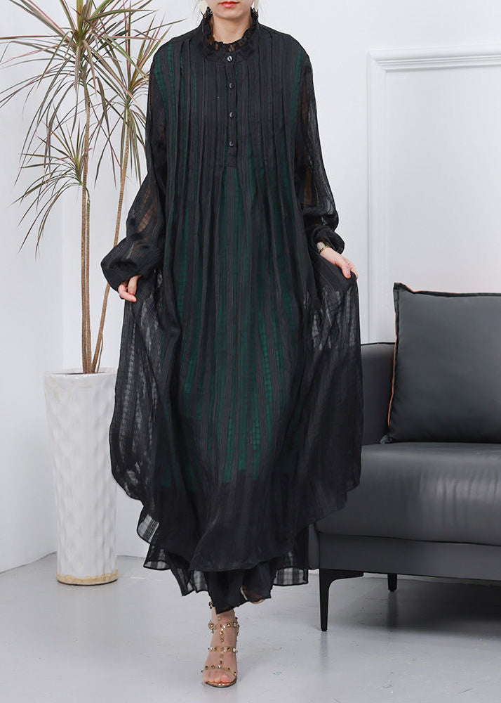 Women Black Oversized Wrinkled Cotton Long Dress Spring LY3757 - fabuloryshop