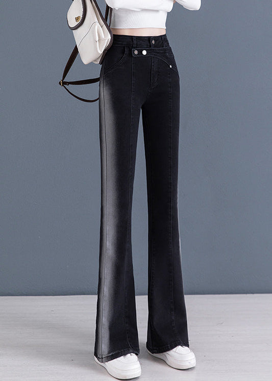 Women Black Patchwork High Waist Flared Trousers Summer TY1062 - fabuloryshop