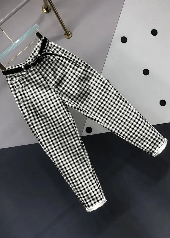 Women Black Plaid Pockets Patchwork Denim Pants Fall Ada Fashion