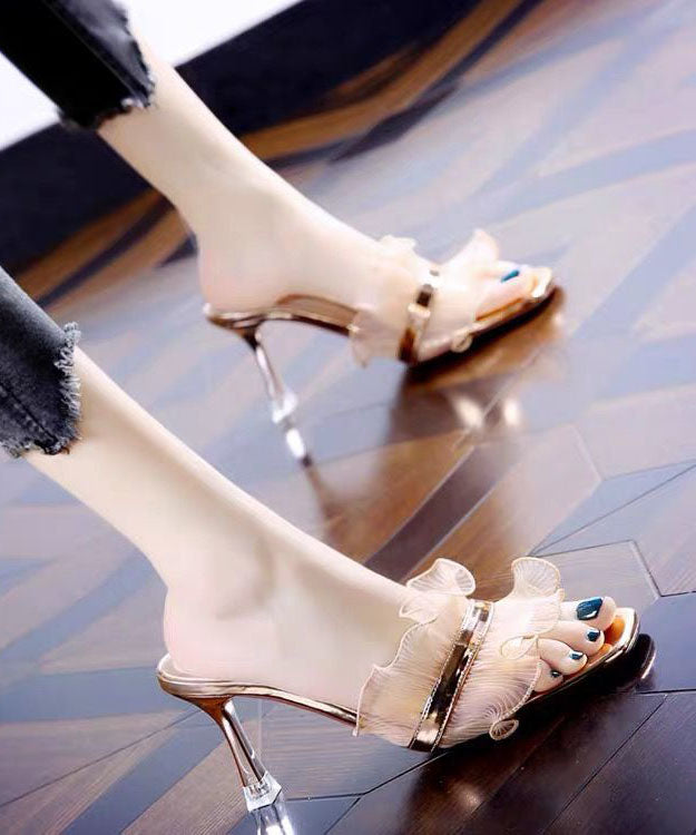Women Black Ruffles Tulle High Heel Slippers Peep Toe Stiletto Sandals LC0193 - fabuloryshop