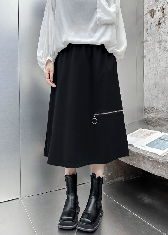 Women Black Side Open High Waist Patchwork Cotton A Line Skirts Fall Ada Fashion