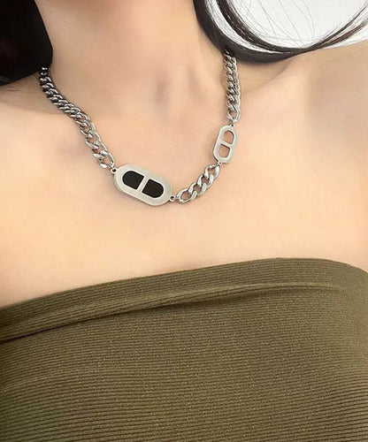 Women Black Stainless Steel Pig Nose Necklace Ada Fashion