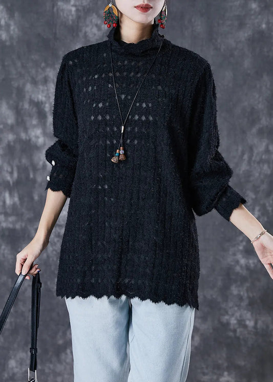 Women Black Turtle Neck Knit Shirt Tops Fall Ada Fashion