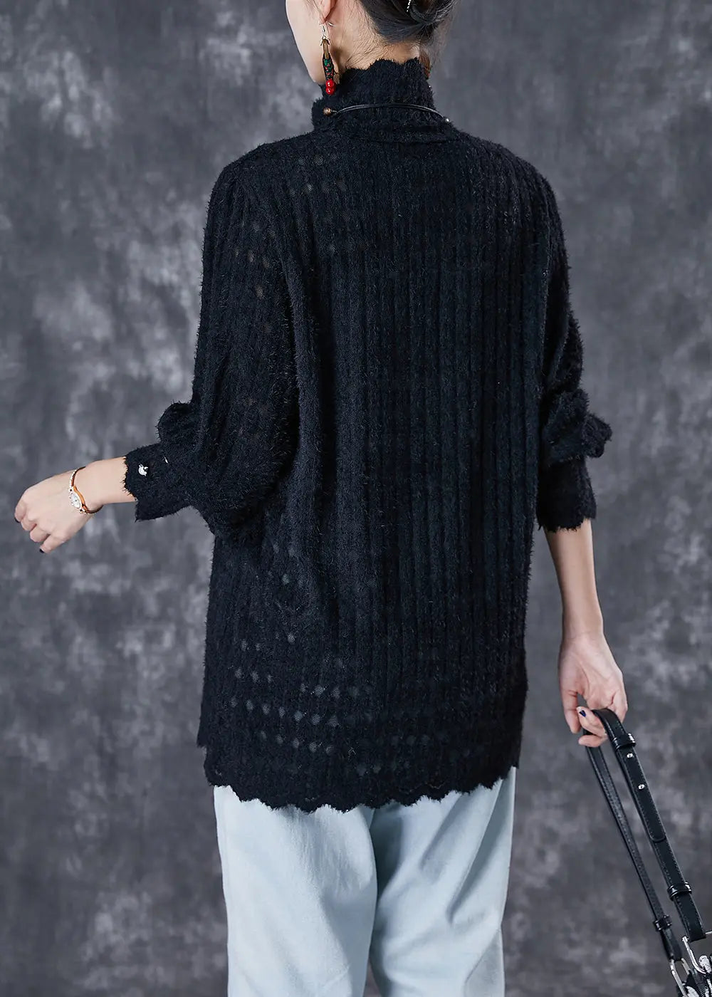 Women Black Turtle Neck Knit Shirt Tops Fall Ada Fashion