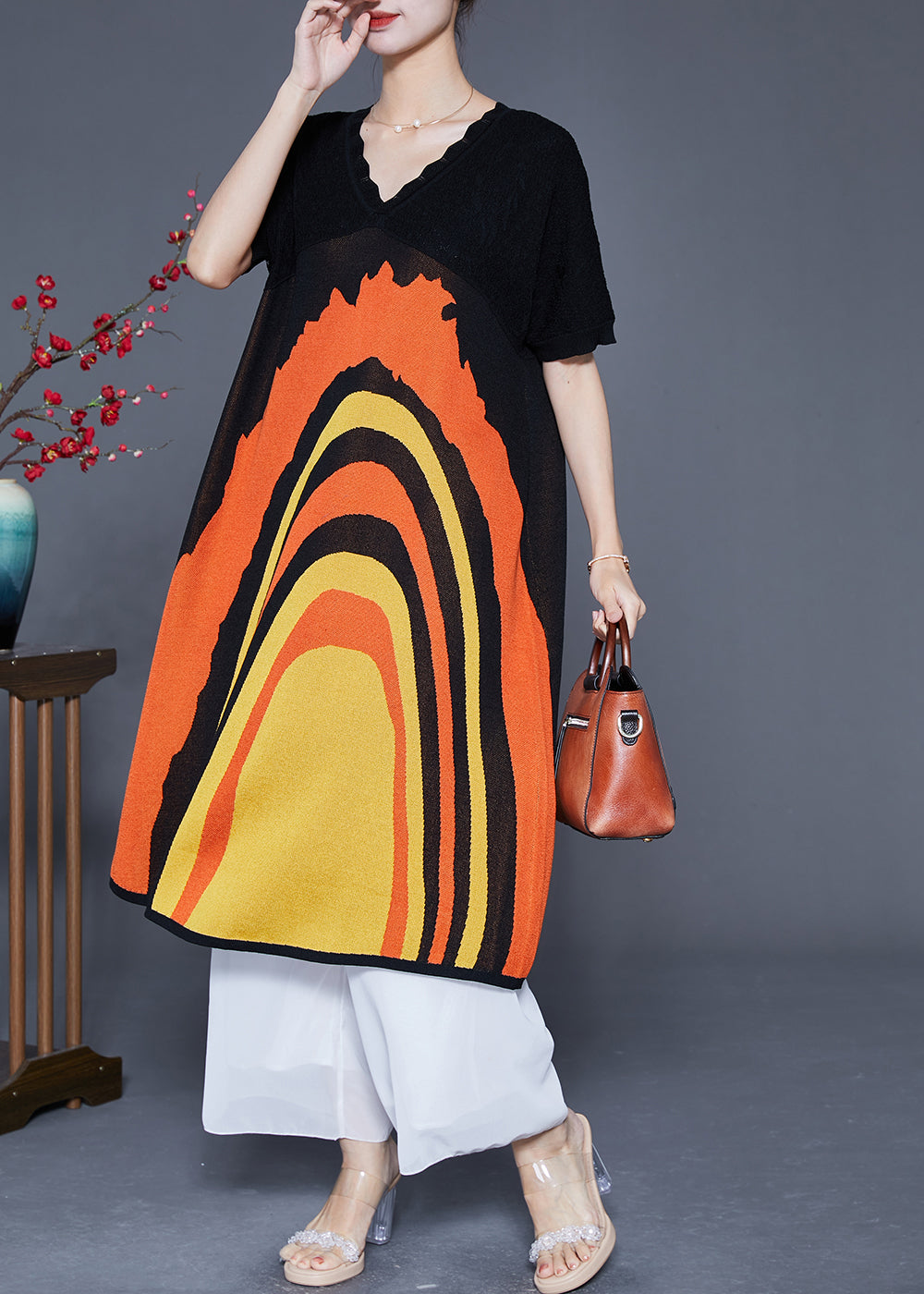 Women Black V Neck Patchwork Print Silk Vacation Dresses Summer LY5580 - fabuloryshop