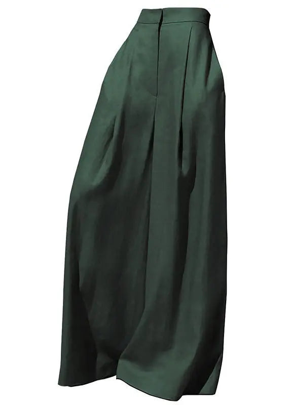 Women Blackish Green Pockets High Waist Patchwork Cotton Wide Leg Pants Fall Ada Fashion