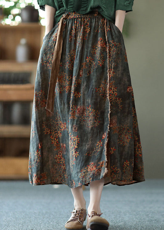 Women Blackish Green Wrinkled Pockets Patchwork Linen Skirts Summer LY6238 - fabuloryshop