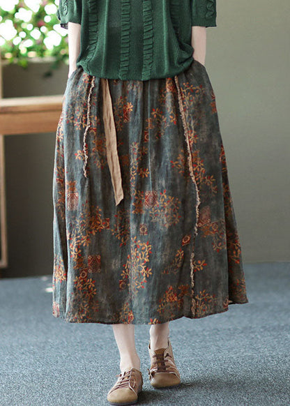 Women Blackish Green Wrinkled Pockets Patchwork Linen Skirts Summer LY6238 - fabuloryshop