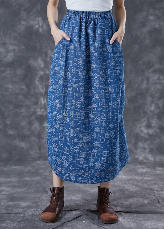 Women Blue Elastic Waist Print Denim Skirts Summer LY4038 - fabuloryshop