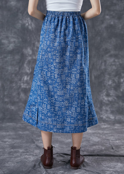 Women Blue Elastic Waist Print Denim Skirts Summer LY4038 - fabuloryshop