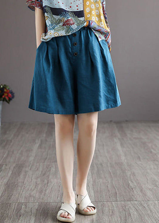 Women Blue Elastic Waist Solid Shorts Summer LY4947 - fabuloryshop