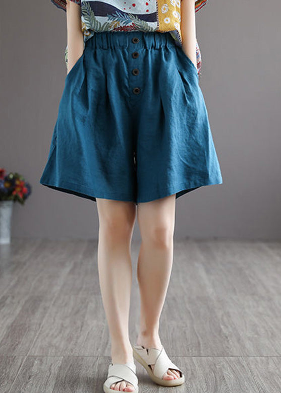 Women Blue Elastic Waist Solid Shorts Summer LY4947 - fabuloryshop