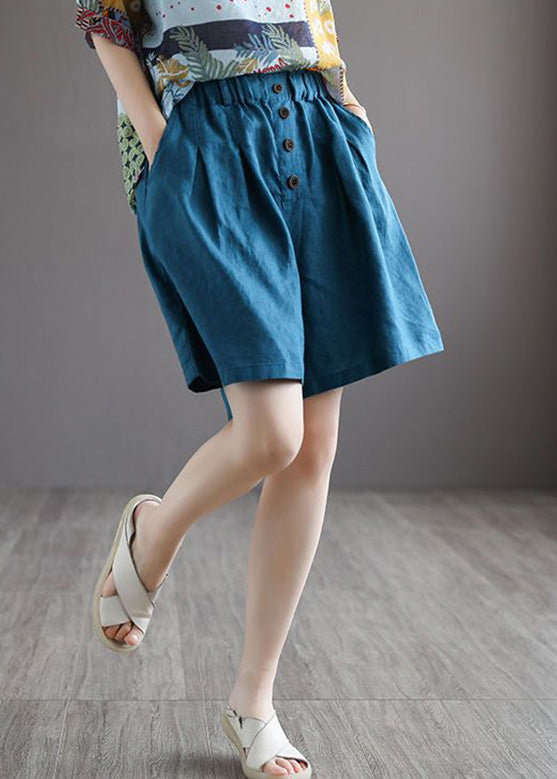 Women Blue Elastic Waist Solid Shorts Summer LY4947 - fabuloryshop