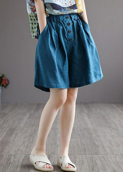 Women Blue Elastic Waist Solid Shorts Summer LY4947 - fabuloryshop