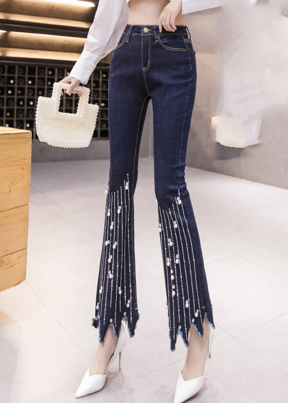 Women Blue High Waist Button Tassel Crop Jeans Spring LY0164 - fabuloryshop