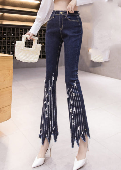 Women Blue High Waist Button Tassel Crop Jeans Spring LY0164 - fabuloryshop