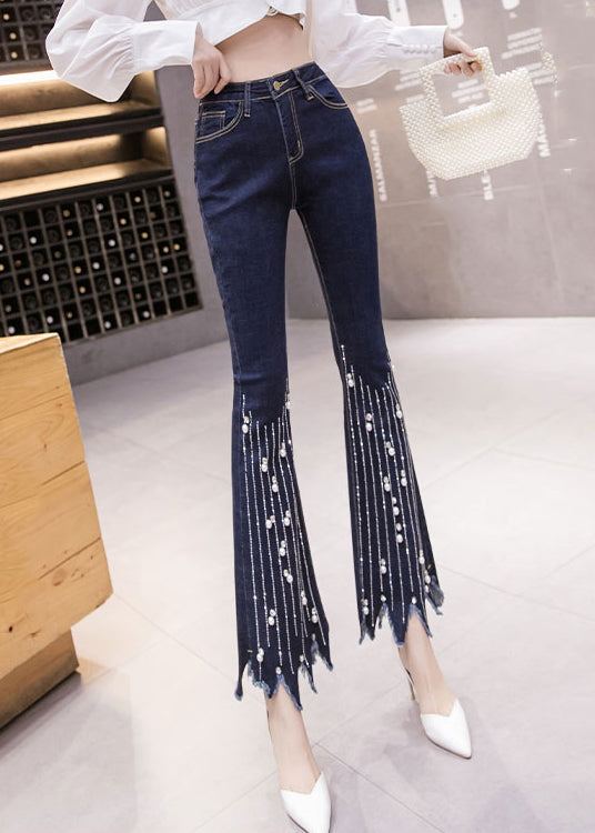 Women Blue High Waist Button Tassel Crop Jeans Spring LY0164 - fabuloryshop