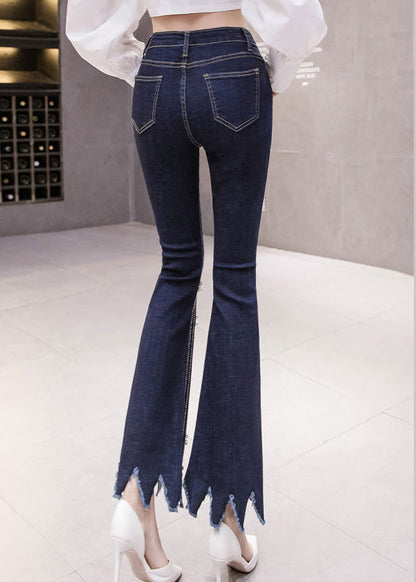 Women Blue High Waist Button Tassel Crop Jeans Spring LY0164 - fabuloryshop