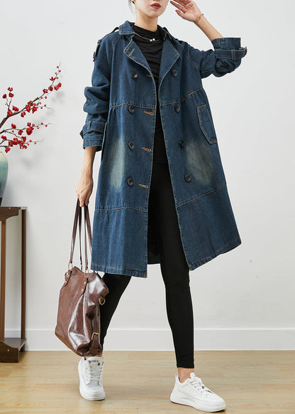 Women Blue Oversized Double Breast Denim Trench Coats Fall Ada Fashion