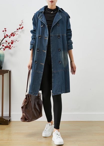 Women Blue Oversized Double Breast Denim Trench Coats Fall Ada Fashion