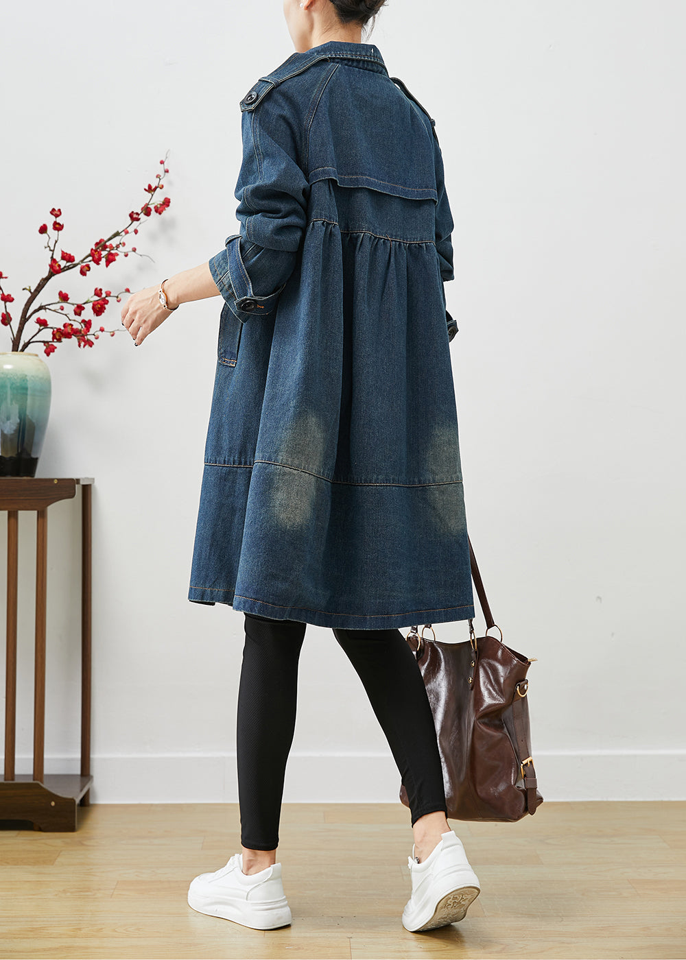 Women Blue Oversized Double Breast Denim Trench Coats Fall Ada Fashion