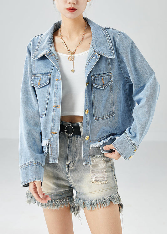 Women Blue Oversized Pockets Cotton Denim Coat Fall LY6065 - fabuloryshop