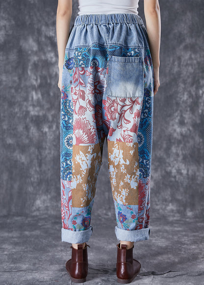 Women Blue Oversized Print Denim Harem Pants Fall TD1046 - fabuloryshop