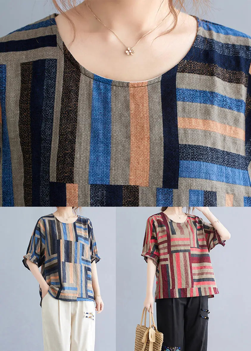 Women Blue Oversized Striped Linen Shirt Tops Summer Ada Fashion