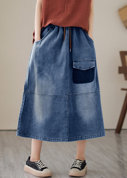 Women Blue Patchwork Drawstring Elastic Waist Denim Skirts Summer LY2987 - fabuloryshop