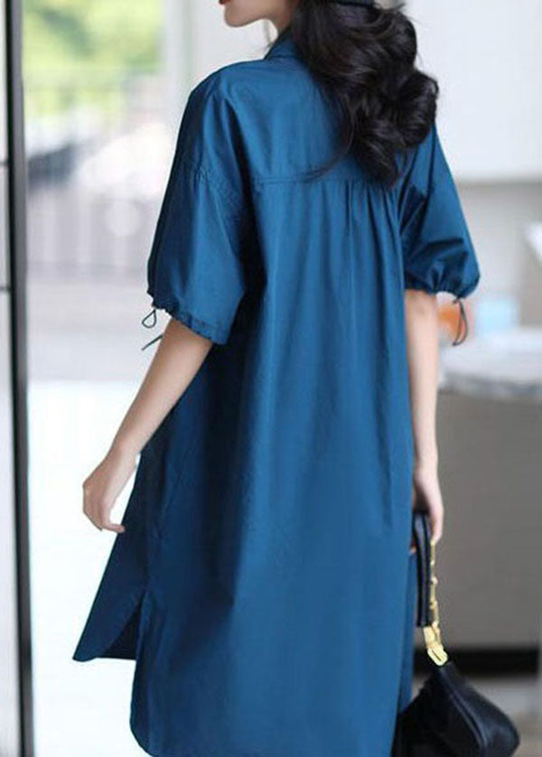 Women Blue Peter Pan Collar Patchwork Cotton Shirts Dresses Summer LY4667 - fabuloryshop