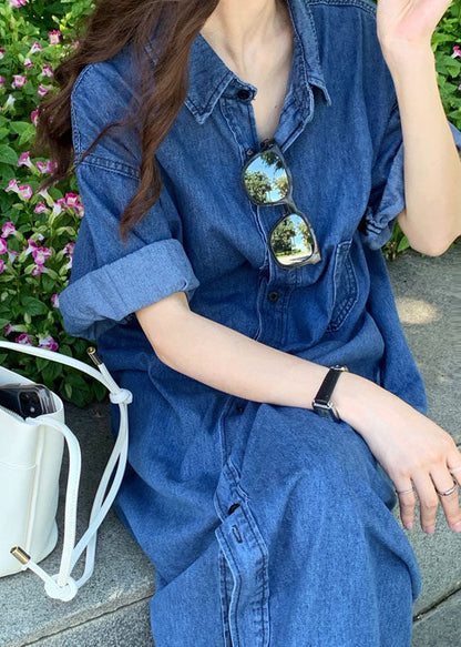 Women Blue Peter Pan Collar Patchwork Denim Shirts Dresses Summer LY1351 - fabuloryshop