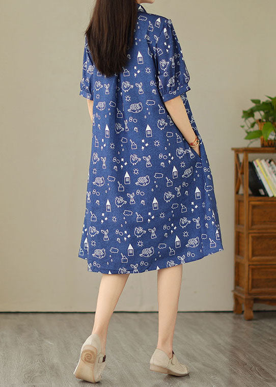 Women Blue Peter Pan Collar Print Patchwork Denim Shirts Dress Summer LY3958 - fabuloryshop