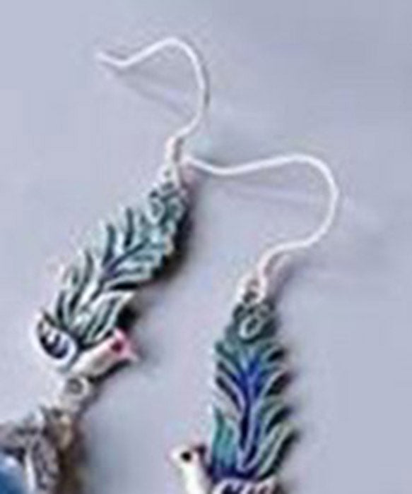 Women Blue Sterling Silver Cloisonne Enamel Phoenix Drop Earrings LY2312 - fabuloryshop