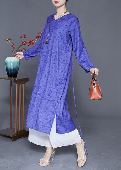 Women Blue V Neck Print Side Open Silk Cinched Dress Summer LY3643 - fabuloryshop