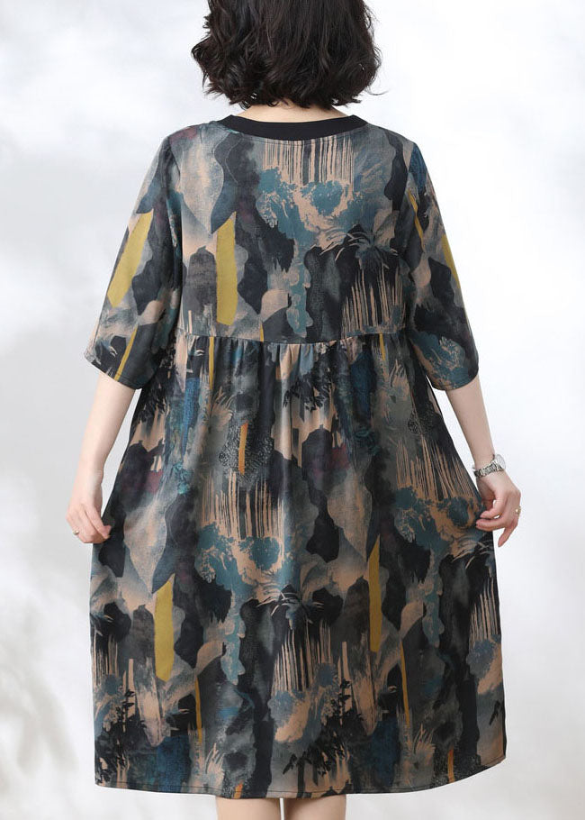 Women Blue V Neck Print Wrinkled Patchwork Silk Dress Summer TP1036 - fabuloryshop