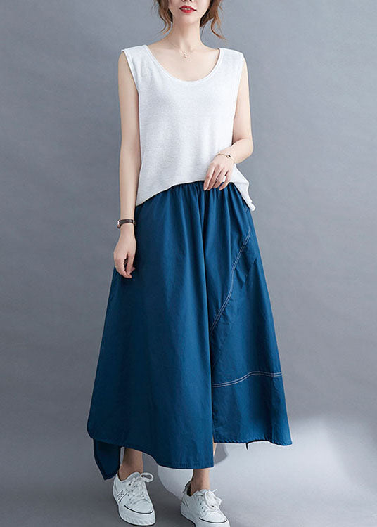 Women Blue Wrinkled Asymmetrical Patchwork Cotton Skirts Summer LY5649 - fabuloryshop